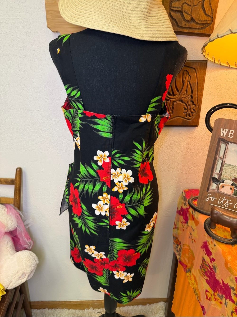 Evergreen Island Made In Hawaii Tropical Floral Wrap Dress Black Hibiscus LARGE - Picture 8 of 14